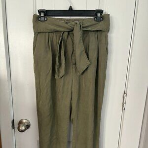 Anthropologie Cartonnier Kingsley Belted Olive Green Tie-Waist Pants